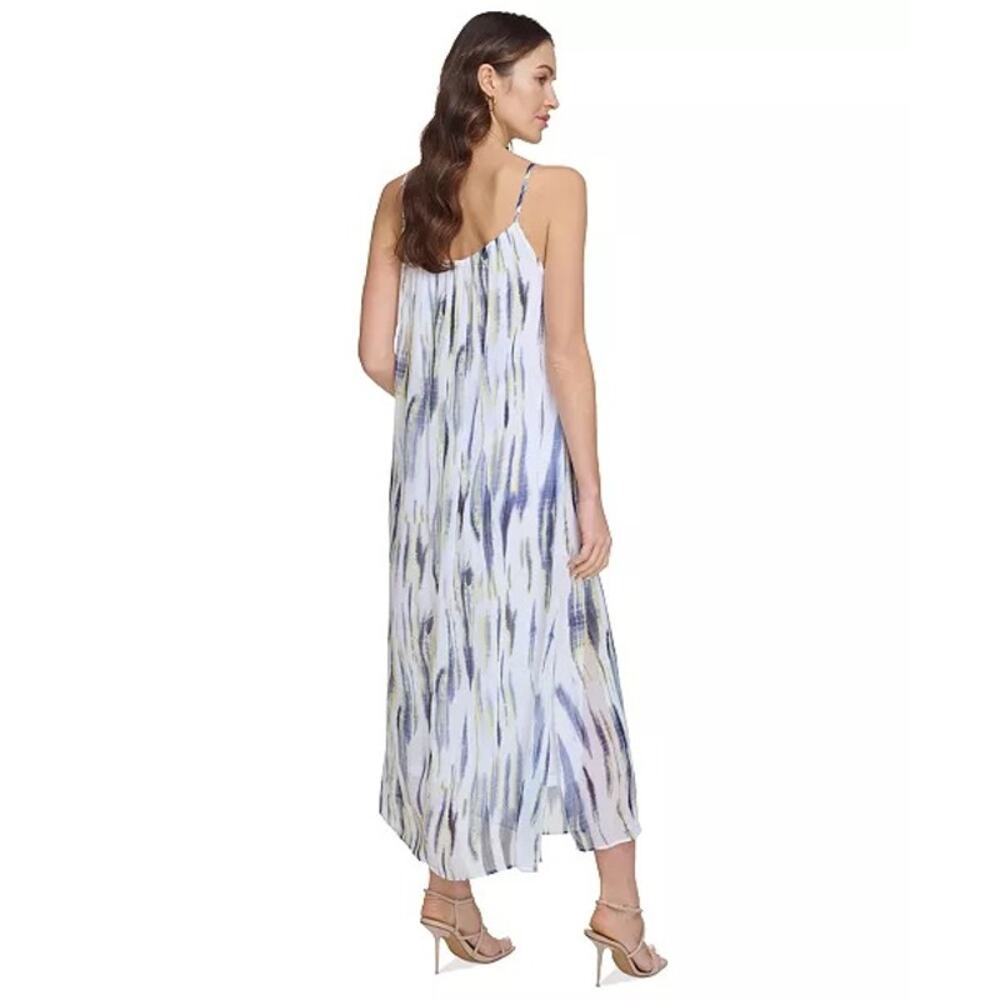 DKNY $129 Printed Chiffon Maxi Flowy Strapless Boho Lined Dress Size L - Picture 2 of 5
